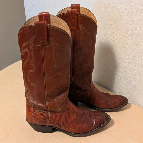 Nocona Brown Cowboy Western Boots with Decorative Stitching - Picture 3 of 10